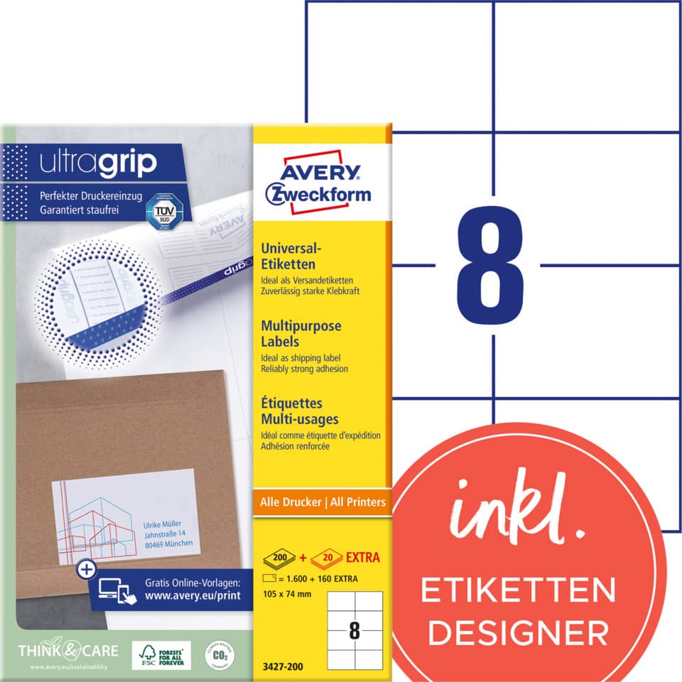 Etiketten, Druckeretiketten, Universaletiketten, Avery, Labeling
