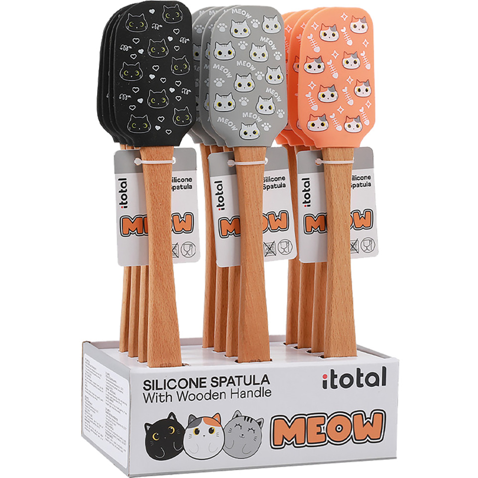 Schaber, Schleifspatel, Silikon, Holzgriff, Meow Katze