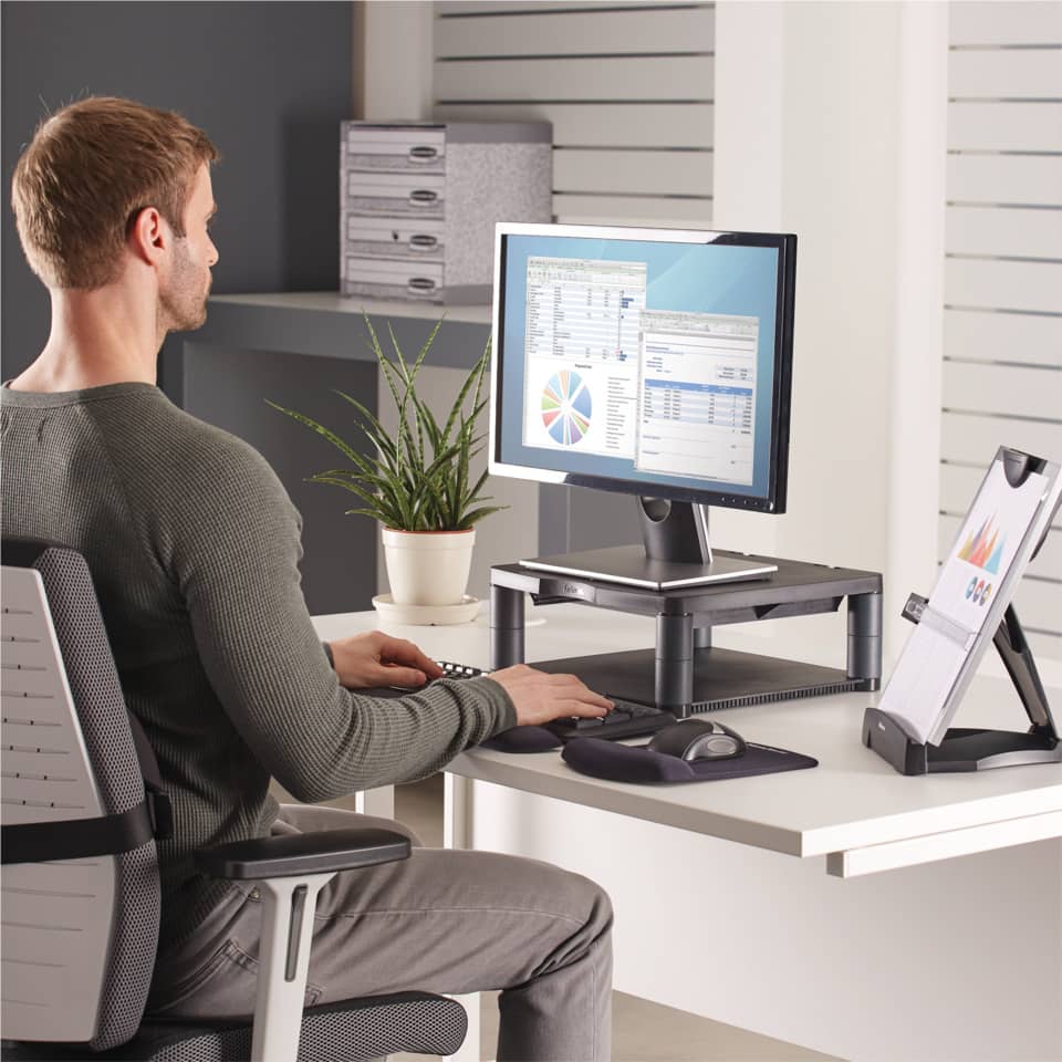 office desk, computer setup, monitor, keyboard, mouse