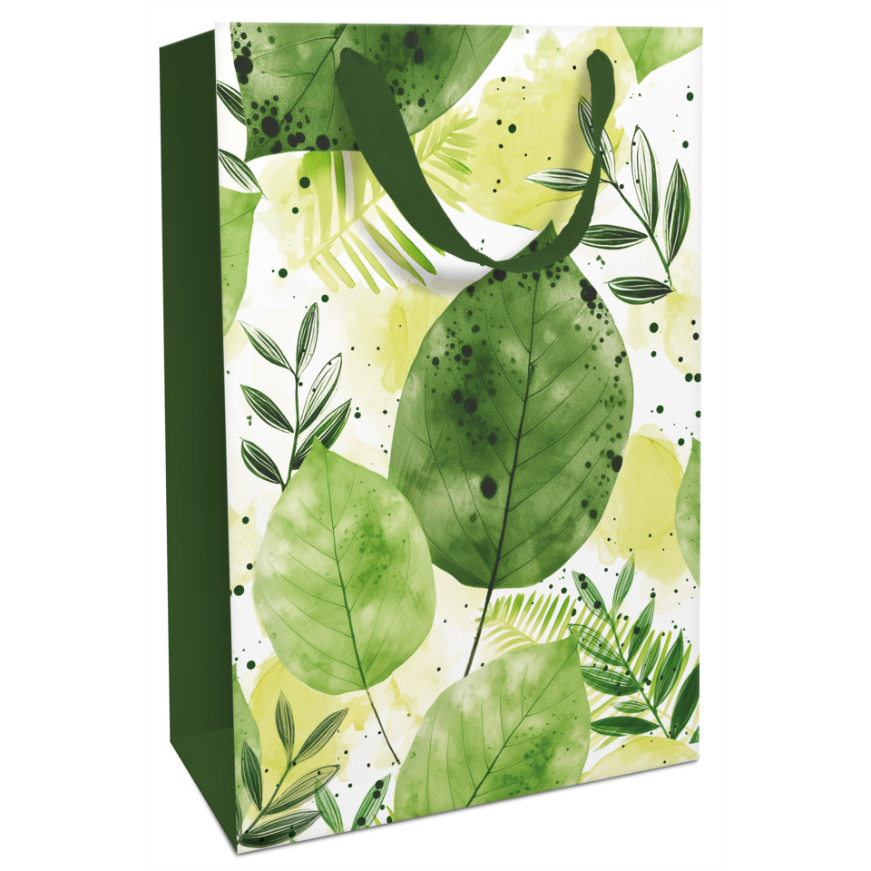 Geschenktüte, Papiertragetasche, Blättermuster, Grün, Nature