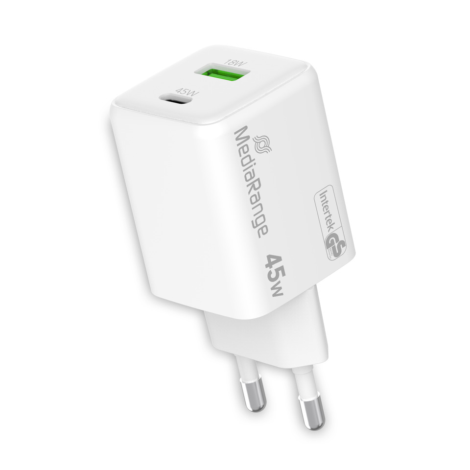 USB-C-Ladegerät, Wandladegerät, 45W, USB-A, weißes Ladegerät