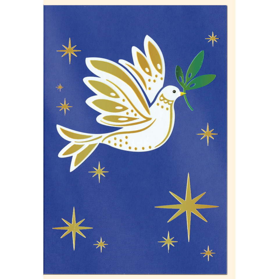 taube, weißer vogel, blauer hintergrund, goldene akzente, sterne