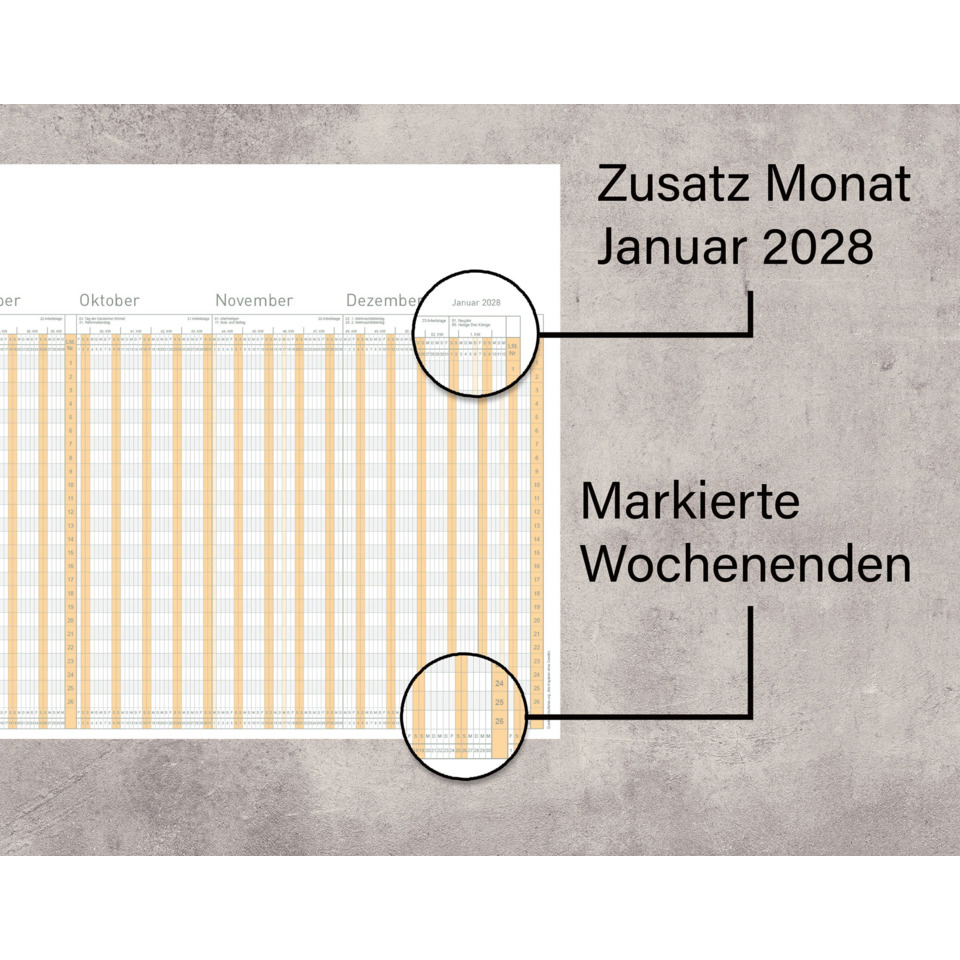 Kalender, Monat Januar 2028, Wochentage, Tabelle, Markierte Wochenenden