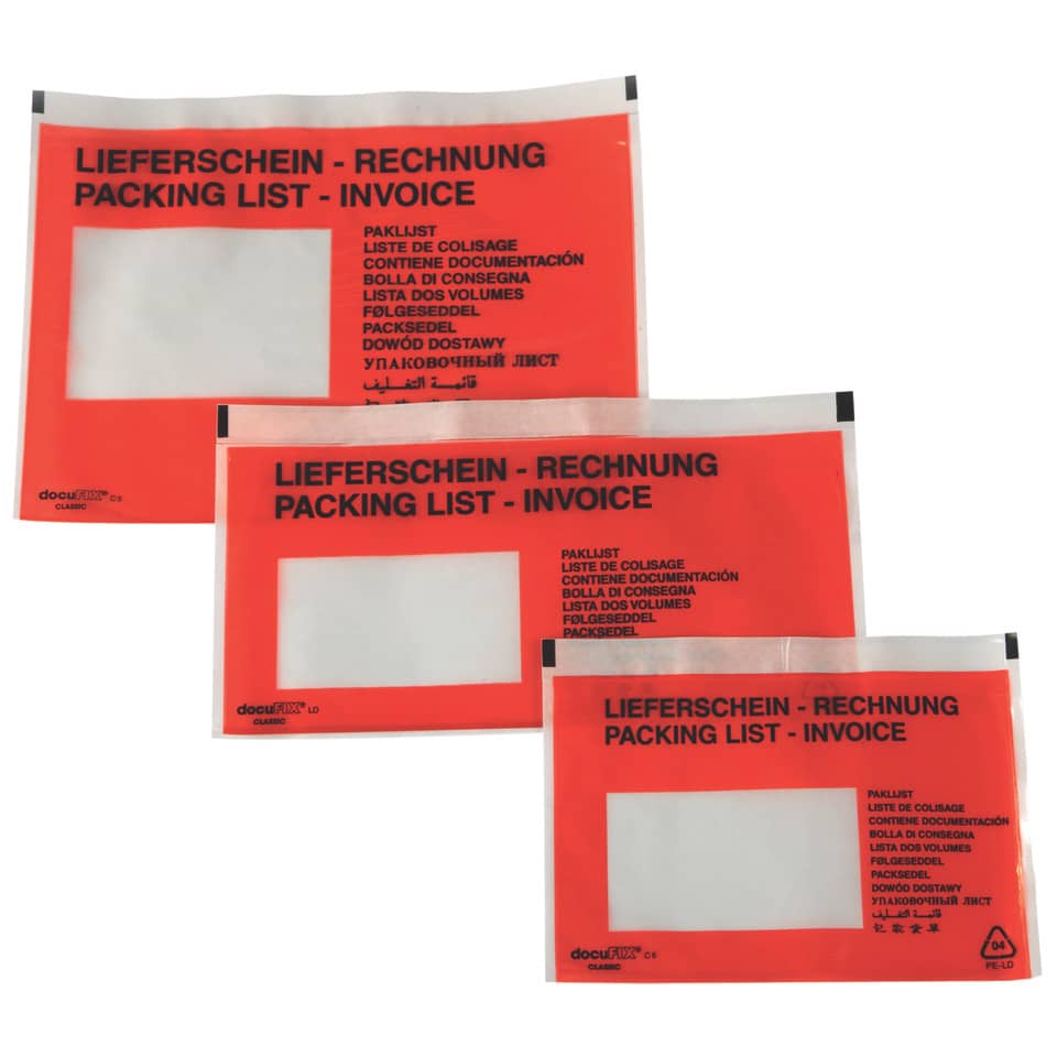packaging, rechnungen, dokumententasche, rote beutel, packliste
