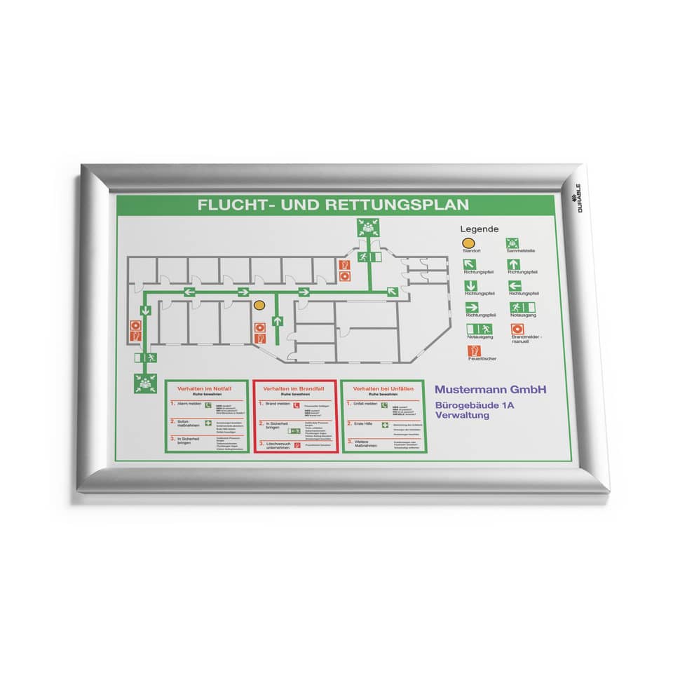Fluchtplan, Notfalldisplay, Rettungsplan, Wandbild, Fluchtweg