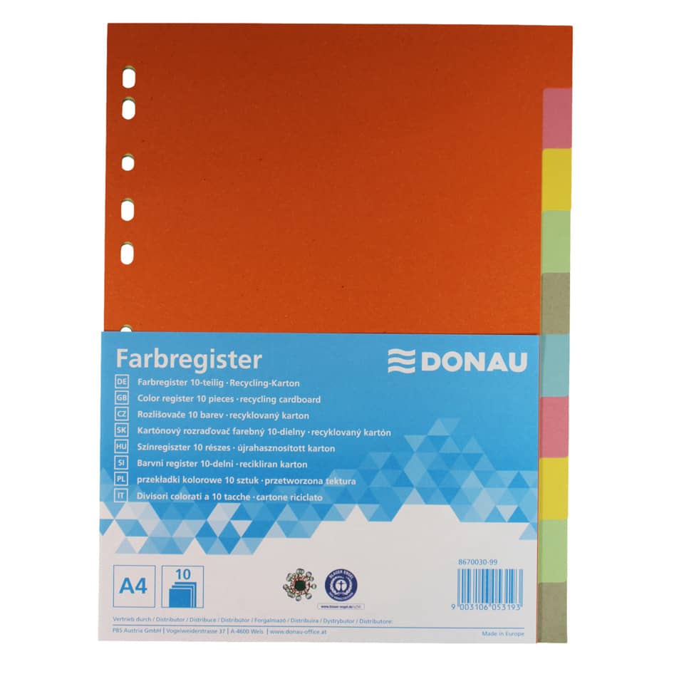Farbregister - 10-teilig, A4, Karton DONAU 8670030-99