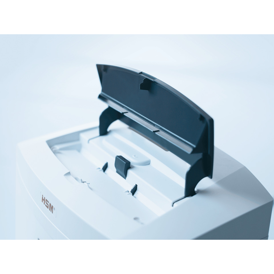 Schredder, Papierschredder, Münzfach, oberer Deckel offen, A4-Papierschredder, Aktenvernichter, Schredder, Papierklinge, Dokumentenvernichtung, Spitzenband-stopp