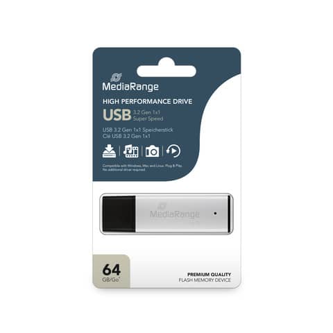 USB Stick 3.0, 64 GB, schwarz/silber MEDIARANGE MR1901