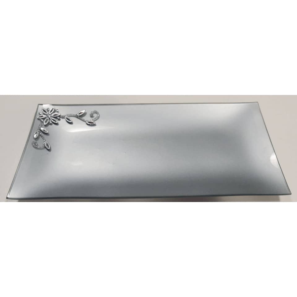 Glasteller mit Glitzersteinen, 34x17cm PBS 48422