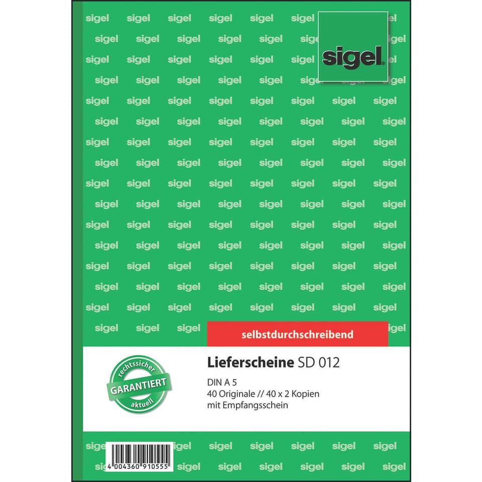 etikett, Lieferscheine, SD 012, 40 Originale, Empfangsschein