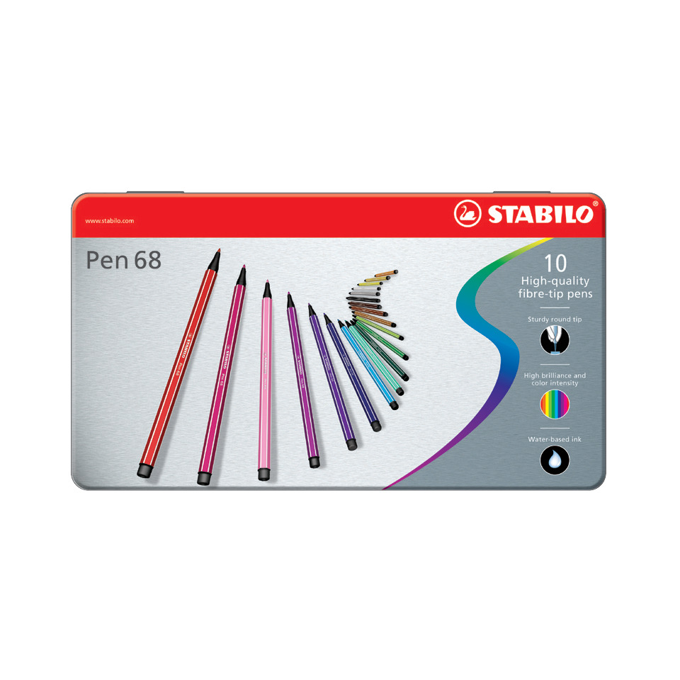 Fasermaler Pen 68, Metalletui mit 10 Stiften STABILO 6810-6
