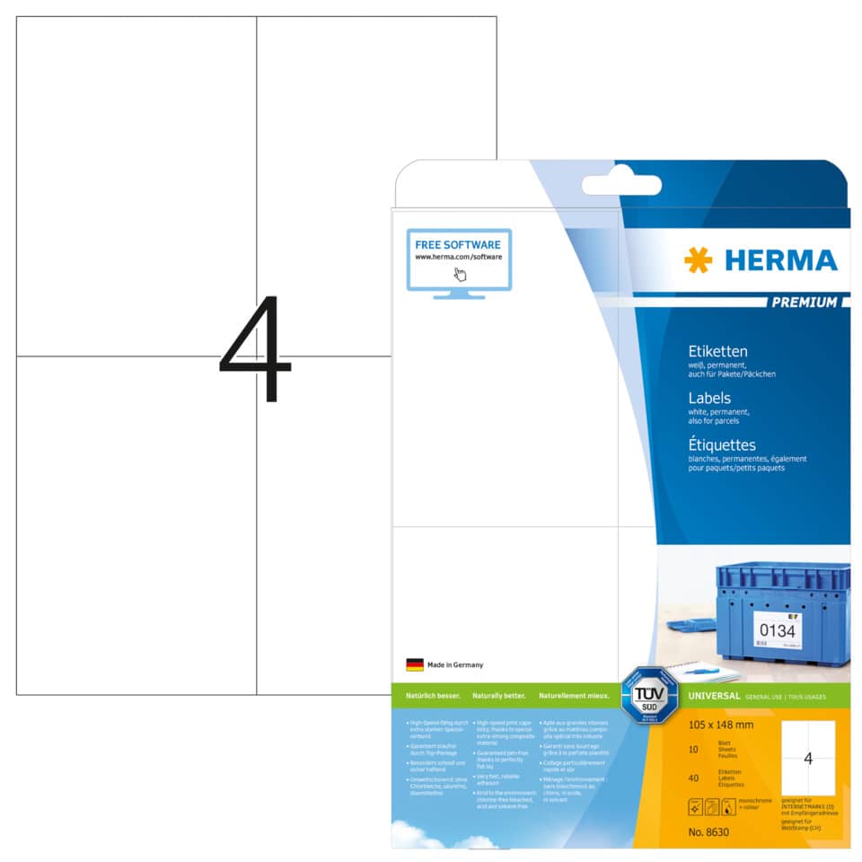 Etiketten, Labels, Universal, A4, Kartonpackung