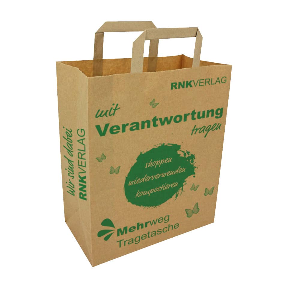 Tragetasche, Mehrweg-Tasche, Papiertasche, grüner Druck, Umweltfreundlich