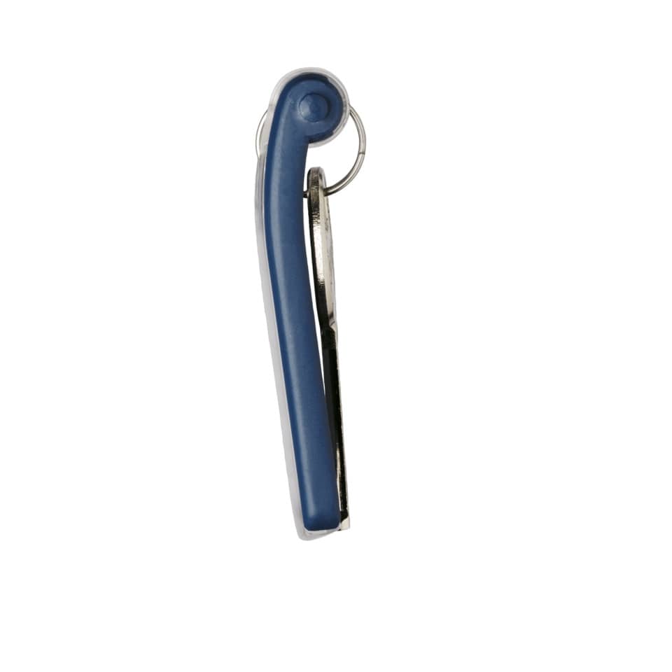 Nagelknipser, Schere-Form, blauer Griff, Metallklinge, Schlüsselring