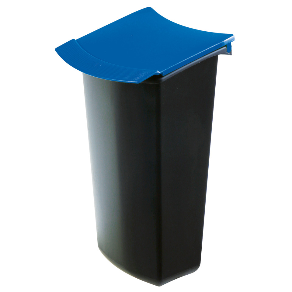 abfallbehälter, mülleimer, schwarz, blaues deckel, prismatische form