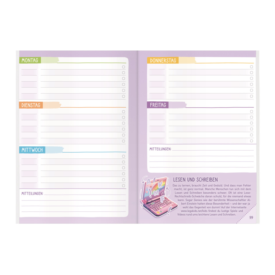 Planer, Wochentage, Kalender, Notizen, Leporello