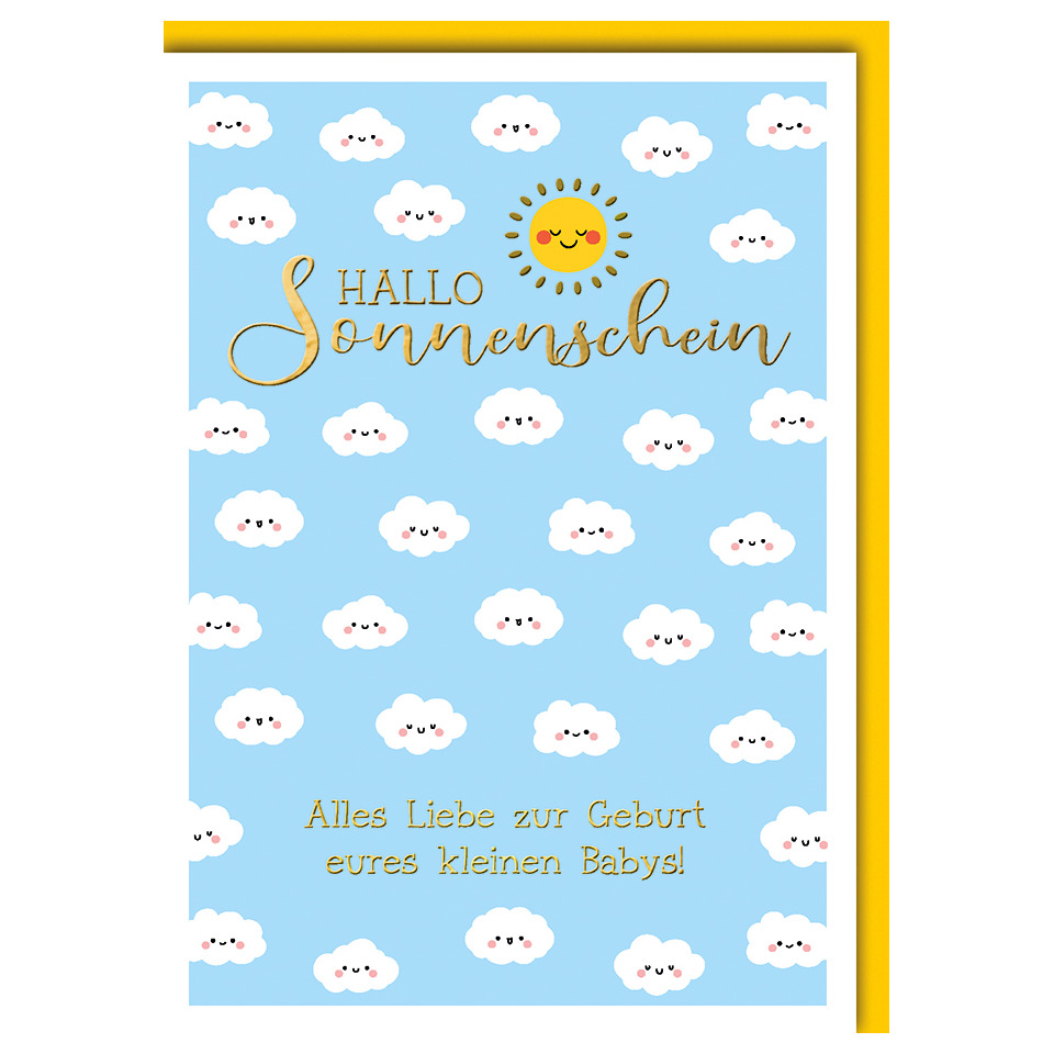 Geburtstagskarte, Glückwunschkarte, Sonnenschein-Motiv, Wolken-Muster, Alles Liebe zur Geburt