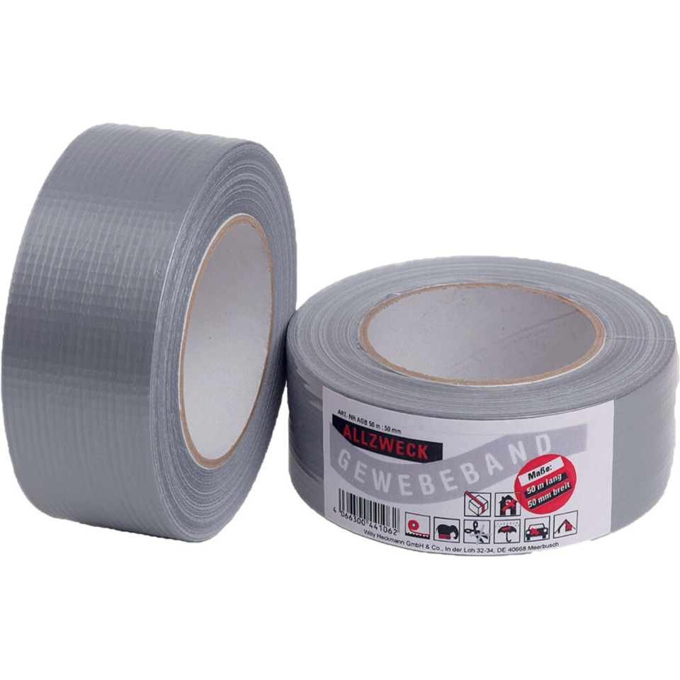 Gafferbauband, Klebeband, Gewebeabdeckung, Grau, 50 mm Breite