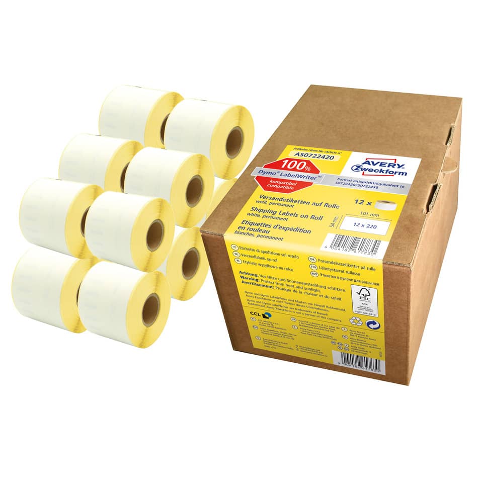 Etikettenrolle, Klebebandrollen, Label-Rollen, Bürobedarf, Kartonverpackung