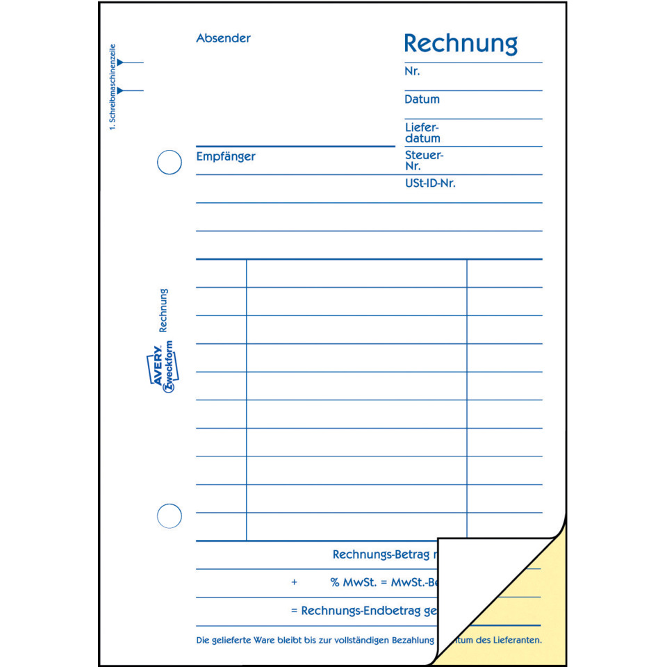 Rechnung, Rechnungsformular, Absender, Empfänger, Rechnungsbetrag