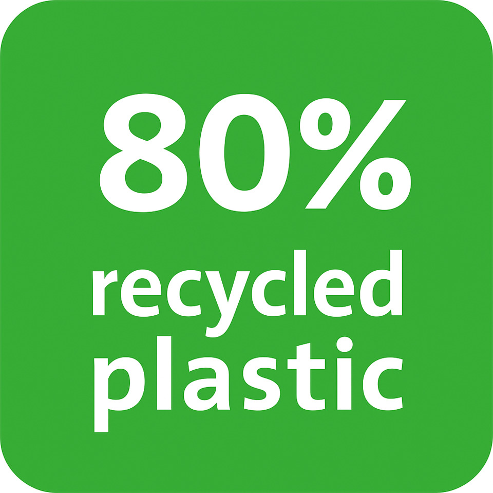 80% recycelte, Kunststoff, grün, quadratisch, Etikett