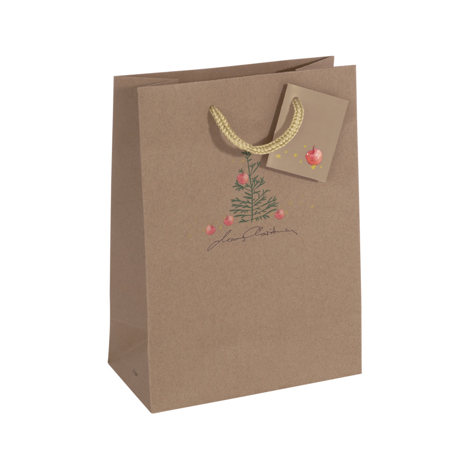 Geschenktüte, Papiertüte, Weihnachtsdeko, naturbraun, Aufhänger-Grußkarte