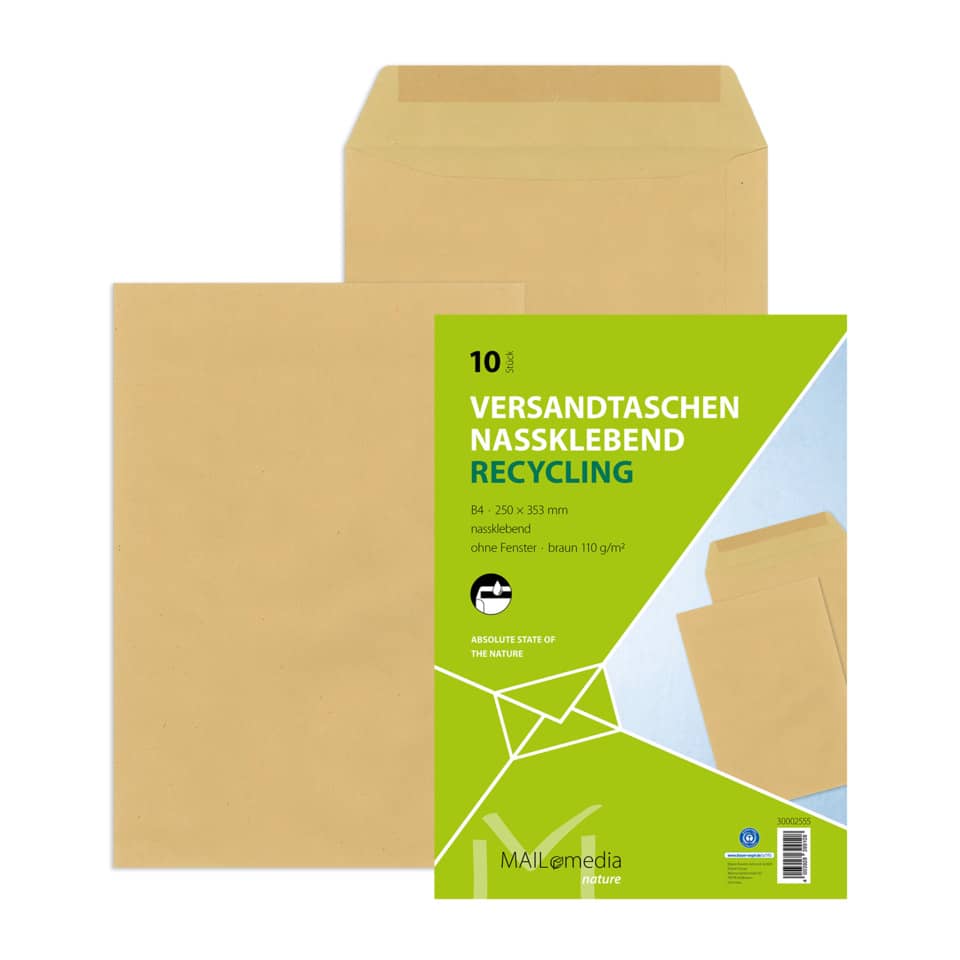 Paket Umschläge, Nassklebebuch, Kartonagen, Recyclebar, Büromaterial