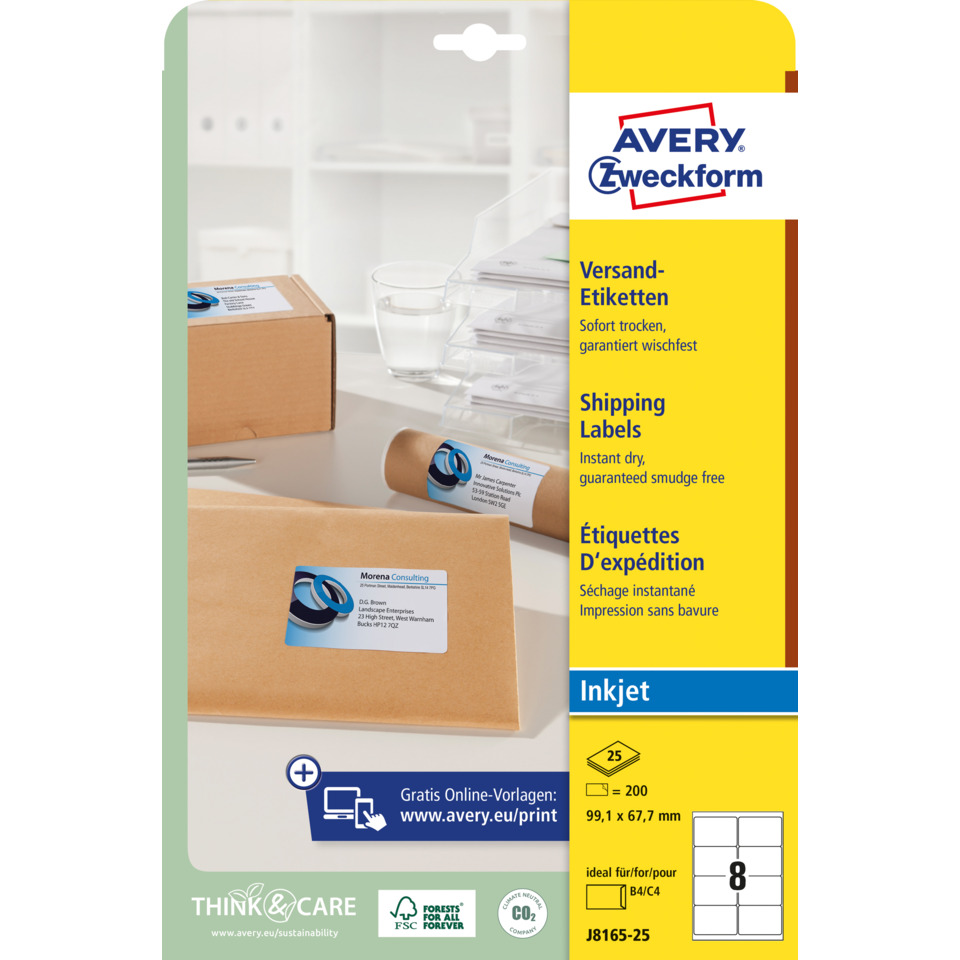 Briefumschlag, Klebepack, Label, Inkjet, Avery