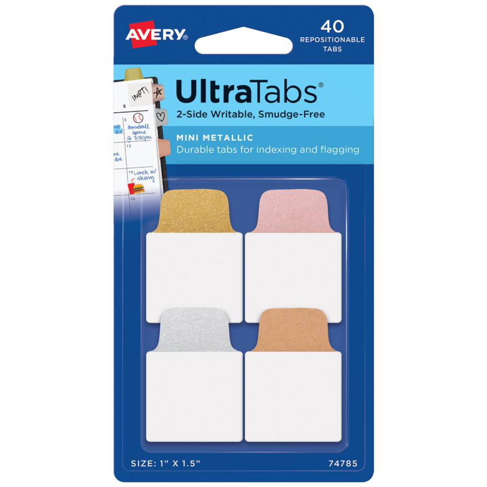 Mini sticky tabs, 2-sided tabs, metallic color, indexing tabs, white label inserts, Tabs, Sticky notes, Mini metallic, 2-seitig beschreibbar, Verschiebbar