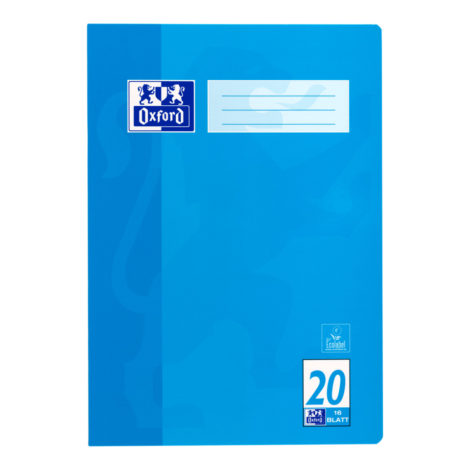 notebook, blauer Einband, Oxford, lineatur, 20 Blatt