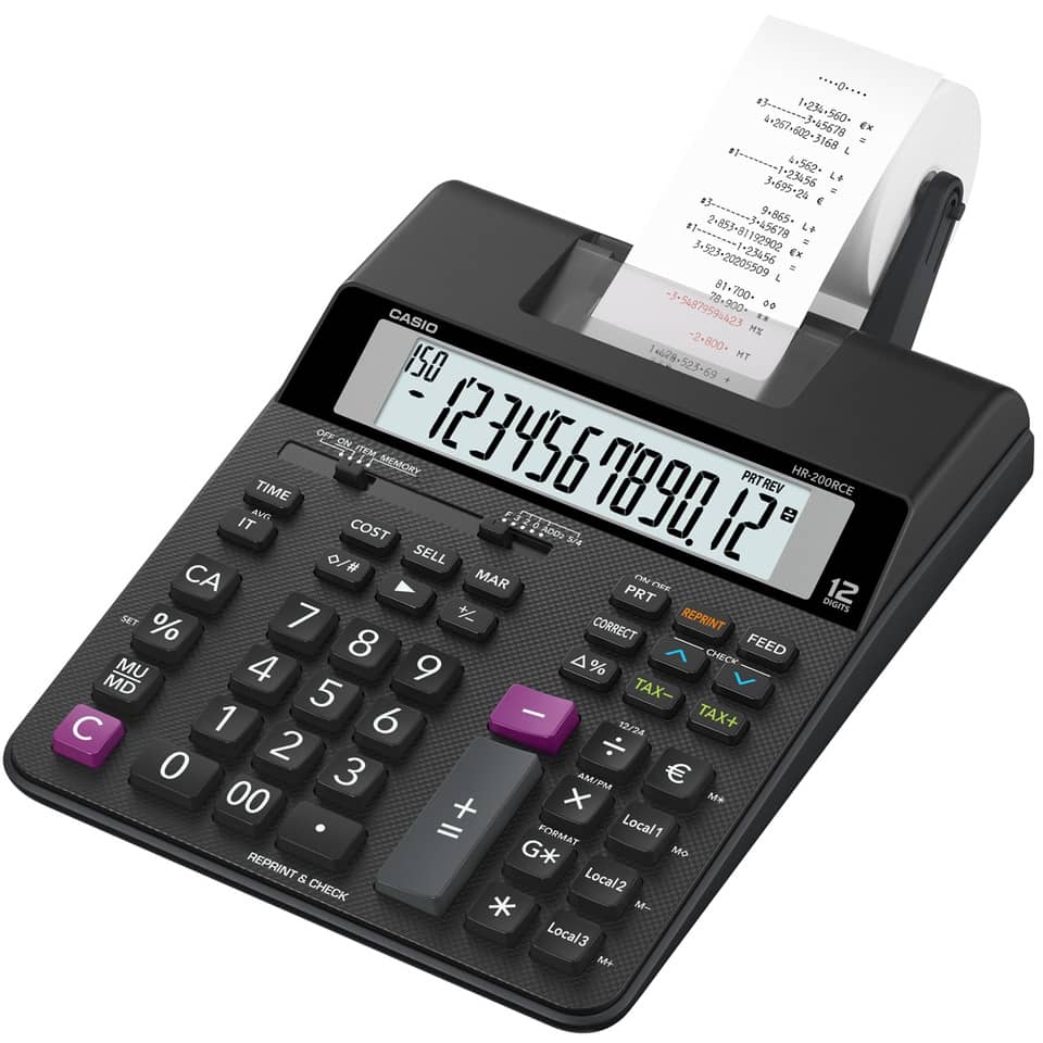 Taschenrechner, Taschenrechner mit Druck, Drucker-Taschenrechner, Rechenmaschine, Anzeige LCD