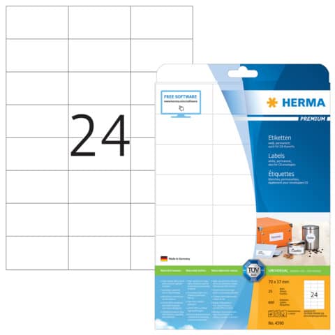 Etiketten Premium permanent, 70x37mm, 600 Stück, weiß HERMA 4390