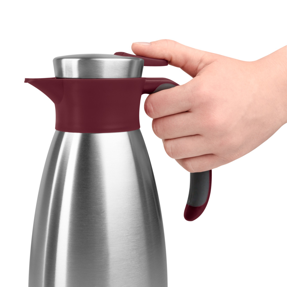 Kaffeekanne, Thermoskanne, Edelstahl, Rot, Griff