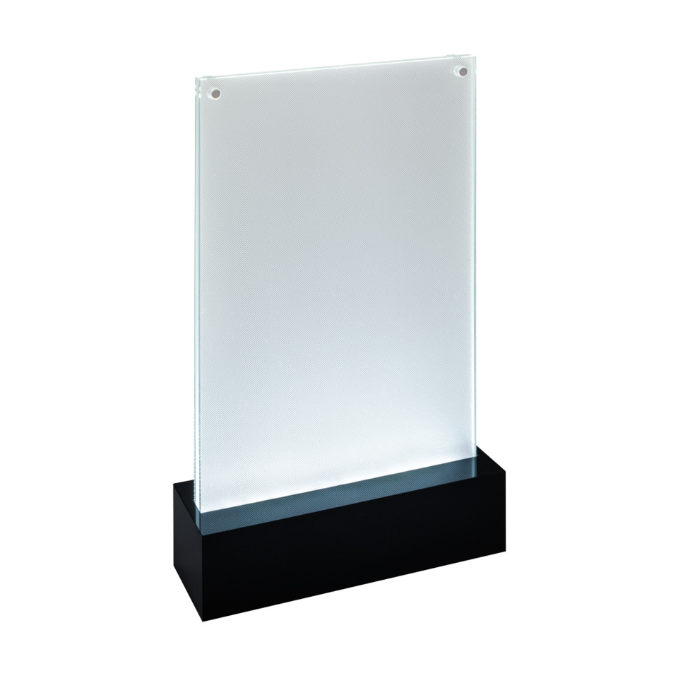 Trophäe, Glasplakette, Sockel, Schwarz, edles Design