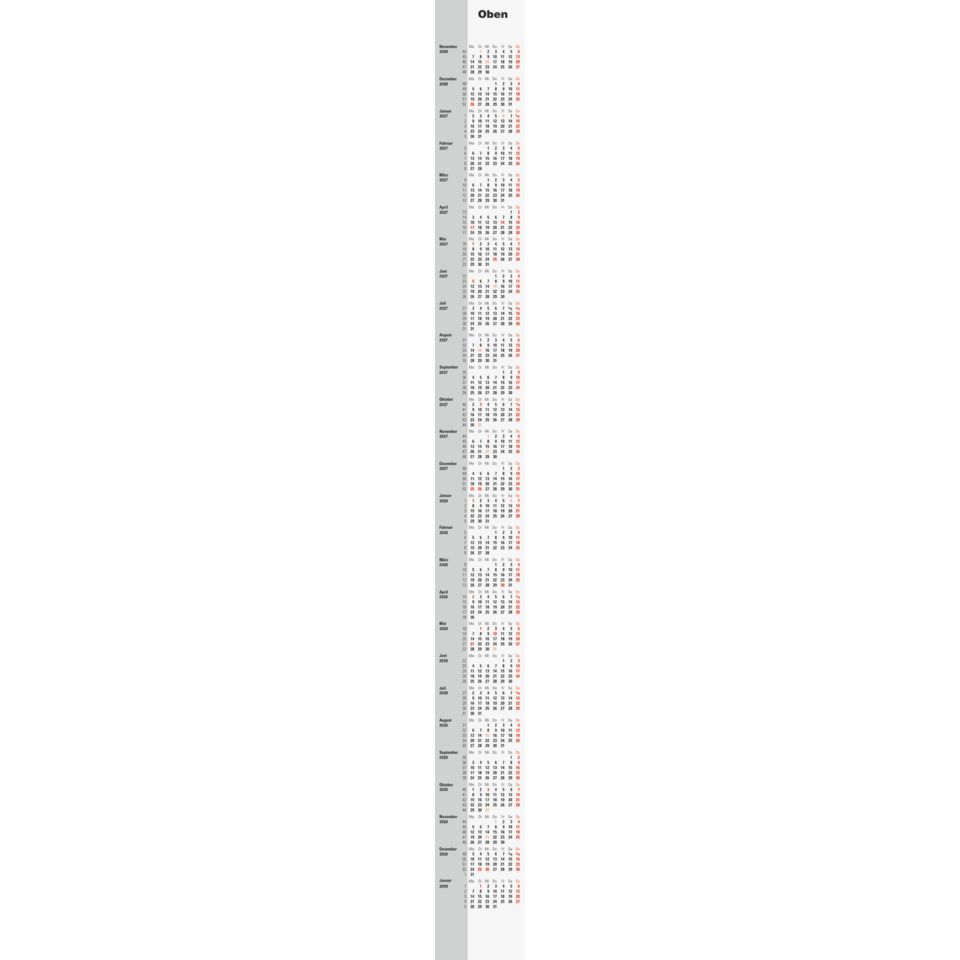 Ersatzkalendarium 3-Monats-Kalender 2027/28, 94 x 1320 mm RIDO 7038100007