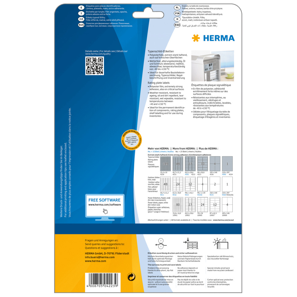etiketten, folien, rating-plate, herma, scannable-label, Beschriftungsplatte, Etikettensheet, Folie, Verpackung, klebeschild