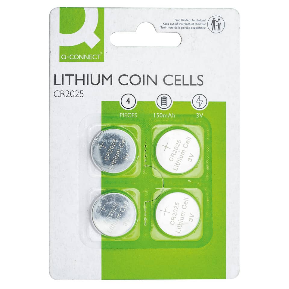 Lithium coin cells, CR2025, 3V, 150mAh, 4 pieces