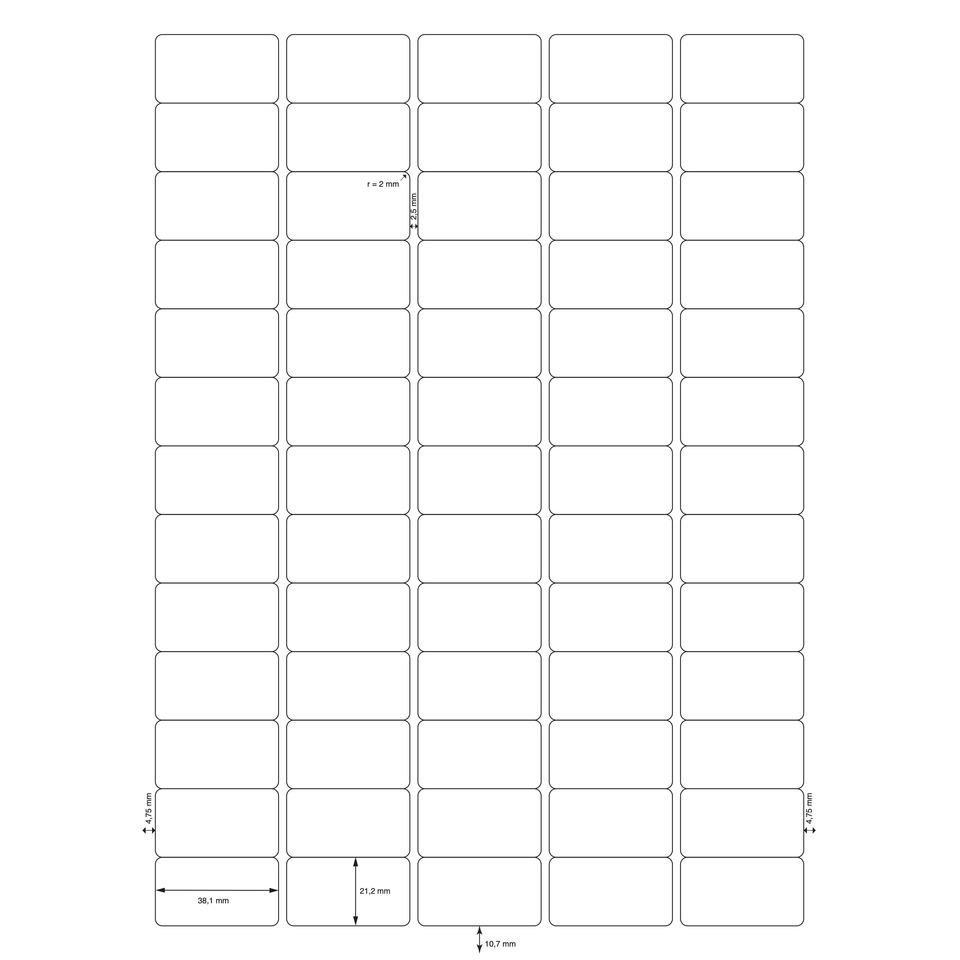 stickers, Etikettenblätter, Gitterlayout, Messgitter, rechteckige Etiketten