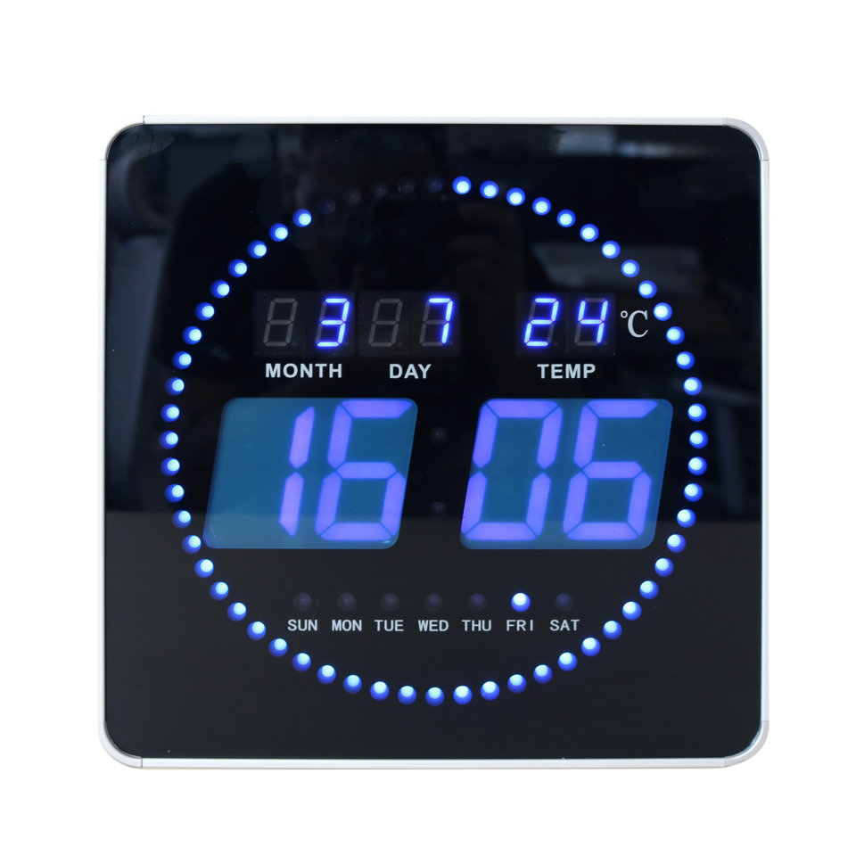 Wanduhr LED FLO schwarz mit Datums-, Wochentags- und Temperaturanzeige UNILUX 400124566