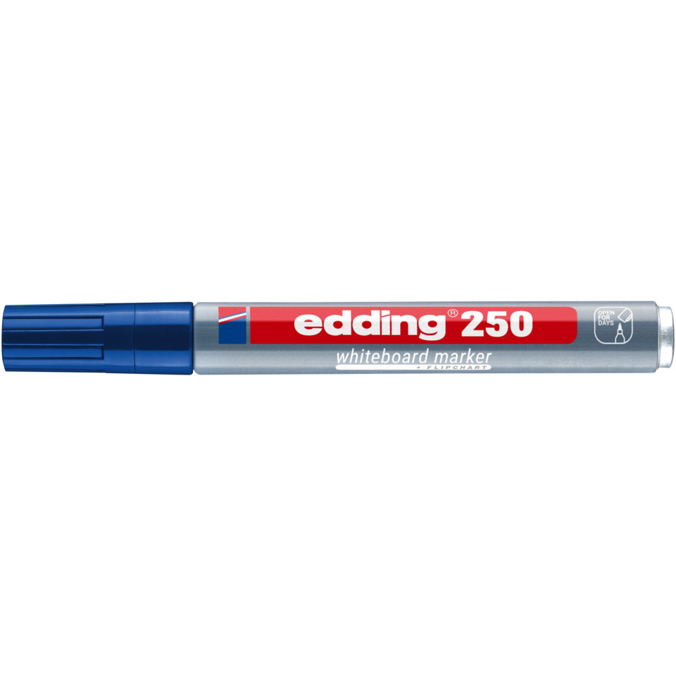 whiteboard marker, blue cap, metal body, marker, edging 250