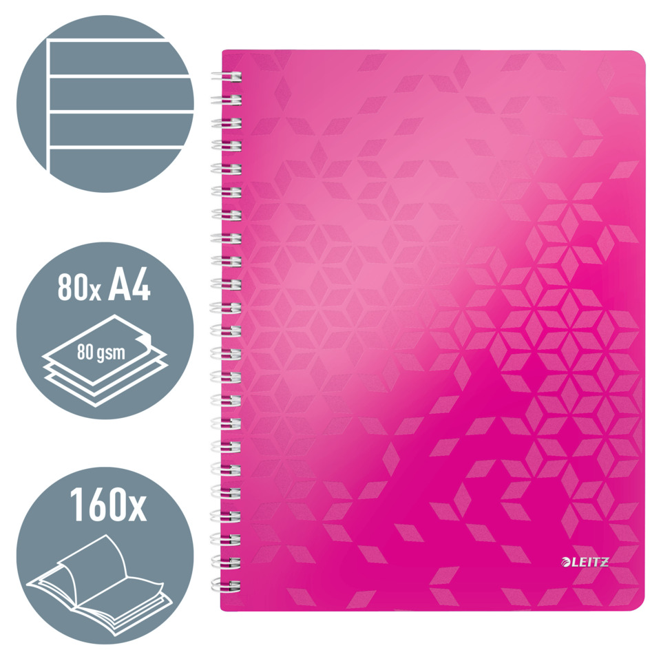Spiralblock, Notizbuch, A4, 80 g/m², rosafarbene Muster