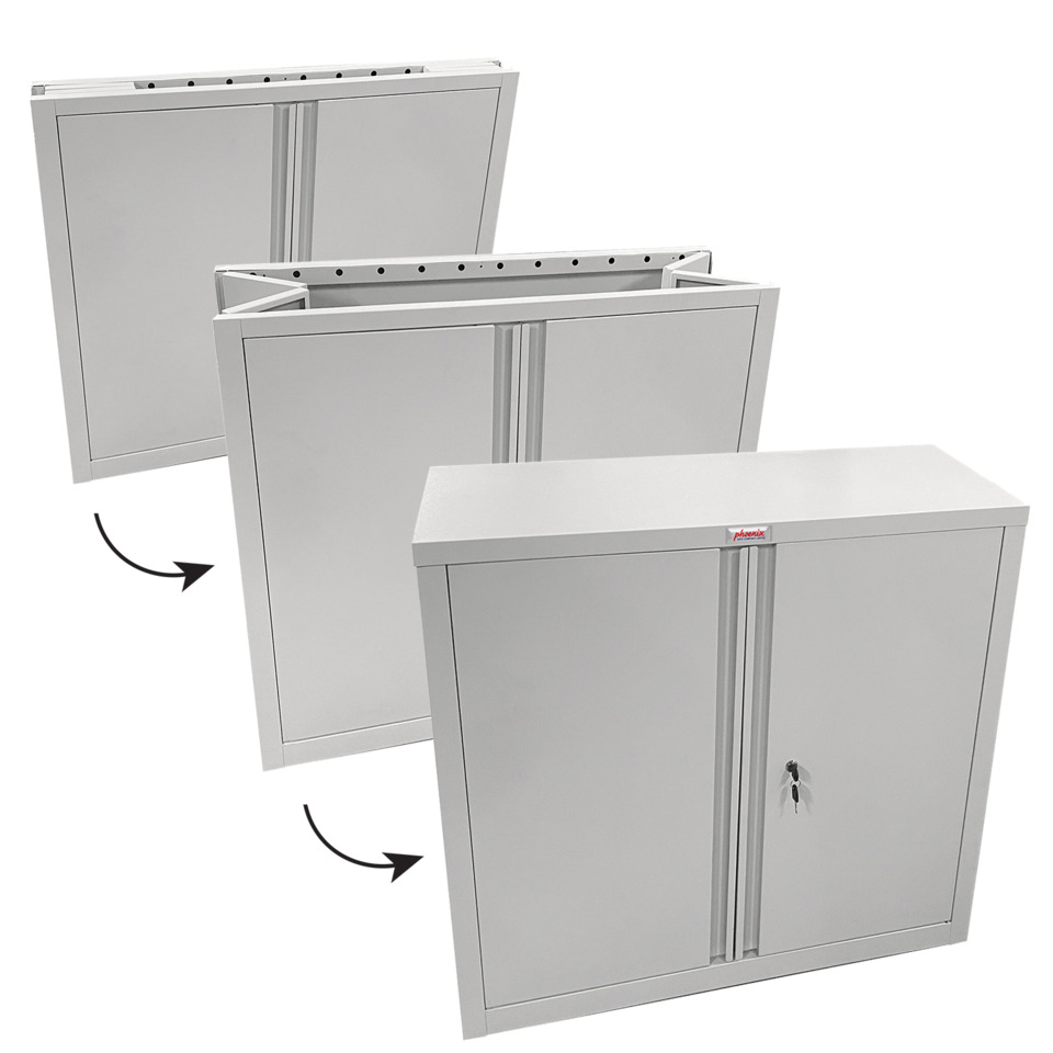 metallischer Schrank, Stahl-Schrank, Schrank, Doppeltüren, schließbar
