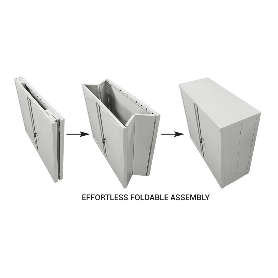 faltbarer Schrank, verstellbarer Schrank, StahlSchrank, Faltmöbel, Flach verpackt