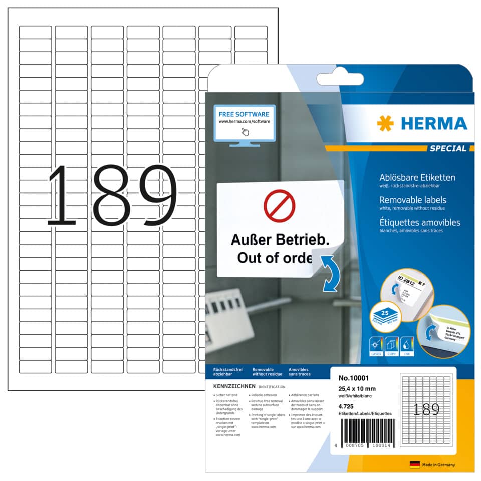Etiketten, Aufkleber, Entfernbare Etiketten, Besonders klebende Etiketten, Herma