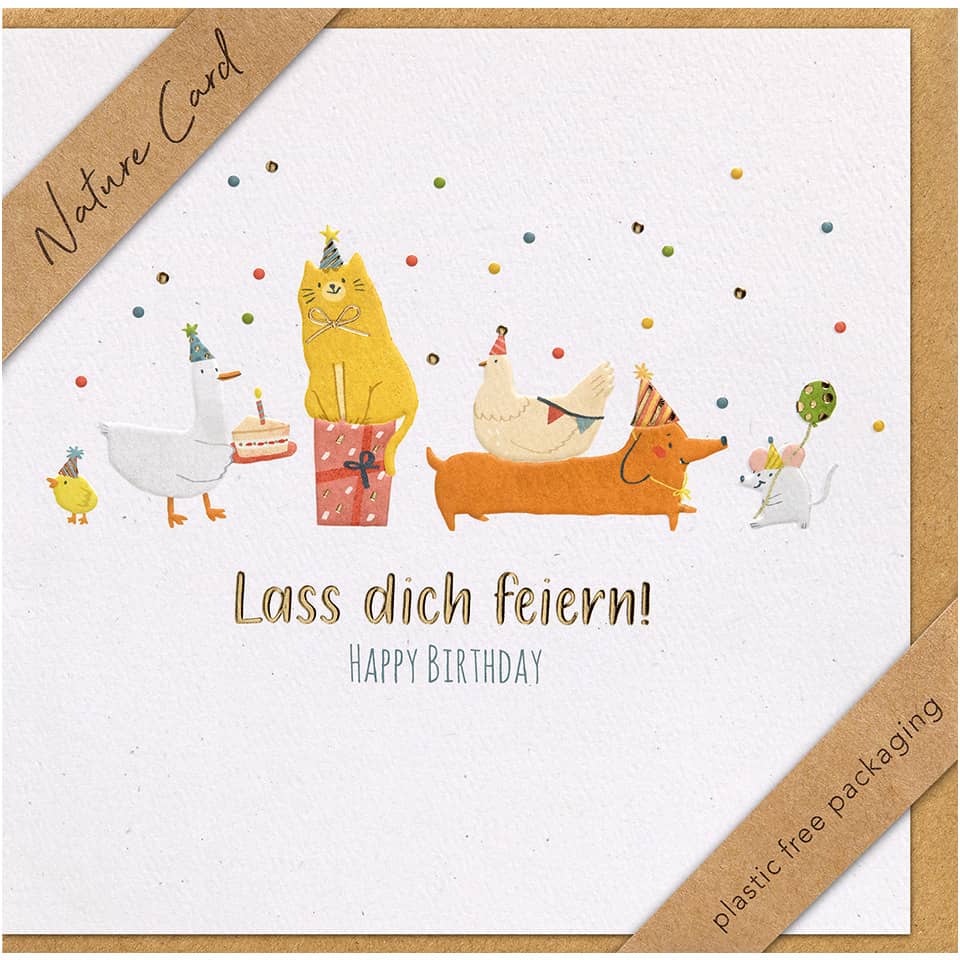 Karte, Geburtstag, Tier-Illustration, Konfetti, Lustige Tiere
