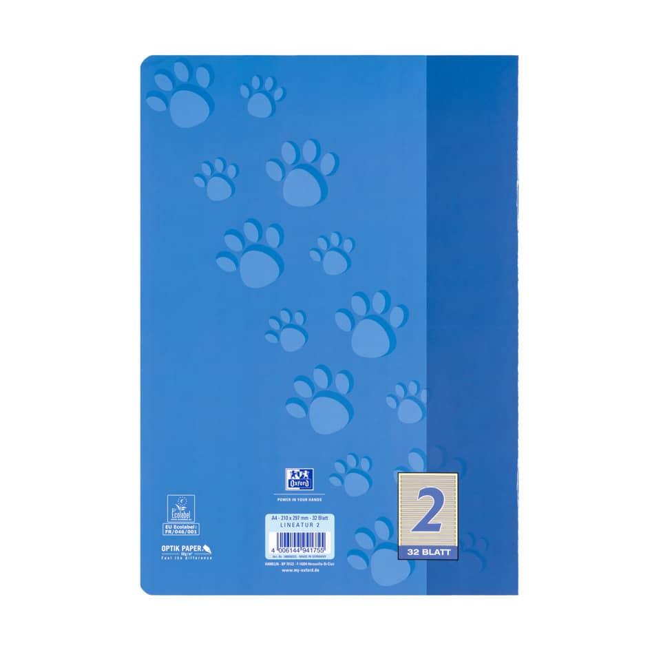 Blue notebook, Pfotenabdruck Muster, Notizbuch Umschlag,  liniertes Papier?, 32 Blätter