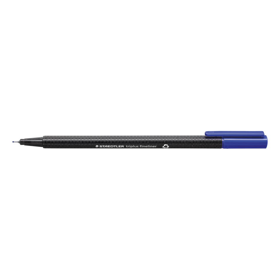Fineliner, Kugelschreiber?, blauerKappenstift, schwarzerKörper, metallisch?