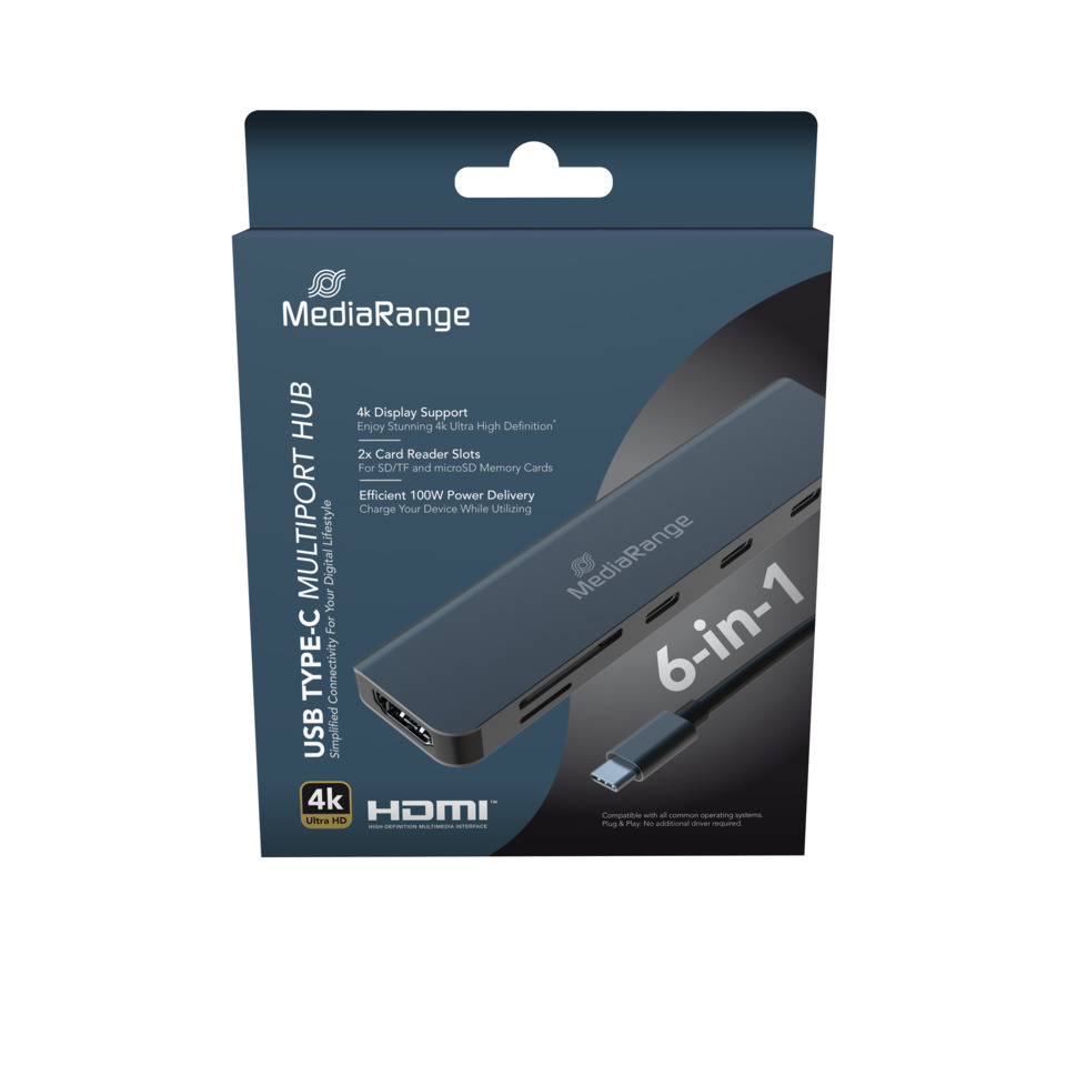 USB-C Hub, 6-in-1 Hub, HDMI, 4K-Unterstützung, Kartenleser