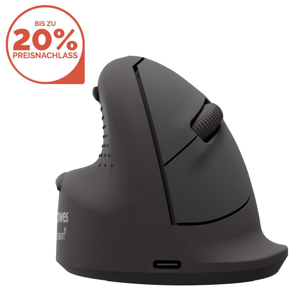 Maus, Ergonomische Maus, Drahtlos, USB-C, Dunkelgrau