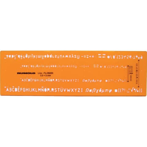 Schriftschablone für Fineliner, Kunststoff orange, transparent, Schrifthöhe 3,5 und 5 mm RUMOLD 89200